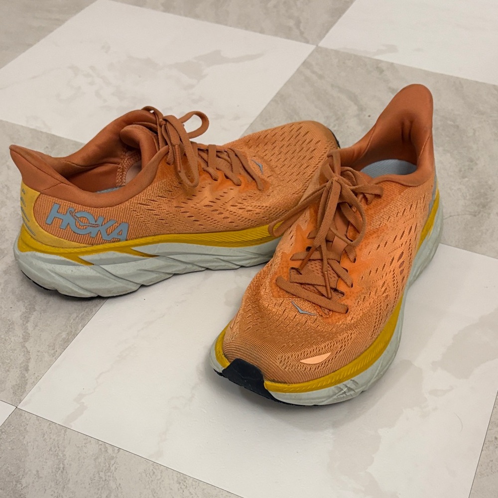 Hoka Vibrant Orange and Yellow Sneakers Clifton 8